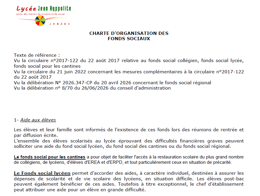 Charte dorganisation des fonds sociaux